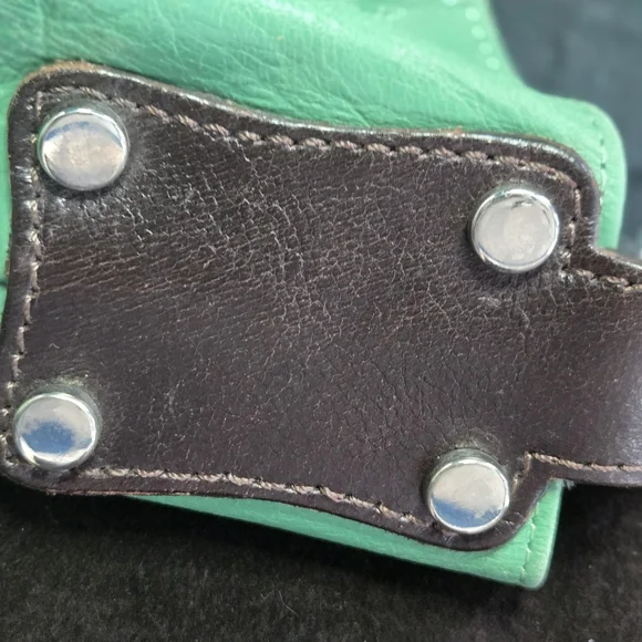 ​Tano Mint Green Leather Hobo Bag Tassel Whipstitch Handle Boho Slouchy - Picture 8 of 16